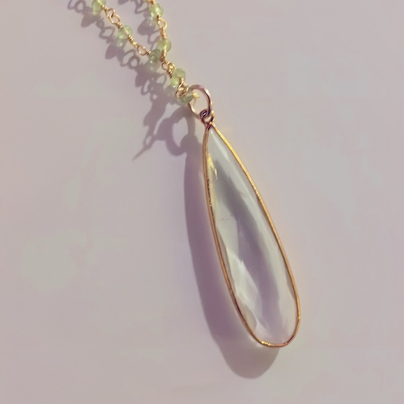 New Faceted Peridot necklace with Quartz pendant - Picture 2 of 6